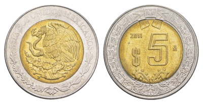 Мексика 5 песо 2011 Mo KM 605 биметалл aUNC 4637-657
