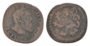 Испанские Нидерланды 2 мит (корте) 1555 медальное соотношение vdCh 2 20.13, HPM 1002, Gelder Hoc 198.4b медь 3711-743