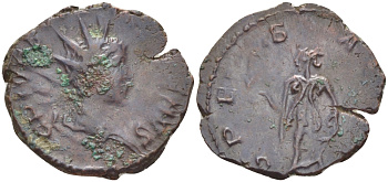 Римская Империя (императоры в Галлии) антониниан 272 - 273 Тетрик II. SPES AVGG, Спея, держащая цветок, Колония Агриппины, Very fine RIC 270 биллон 1073-14-85