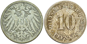 ГЕРМАНИЯ 10 ПФЕННИГОВ 1898 D KM 12, J. 13, Weege 8 медно-никель 261-1314