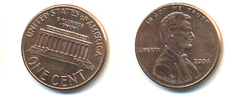 США 1 ЦЕНТ 2004 ЛИНКОЛЬН KM 201b цинк плакированный медью 86-457