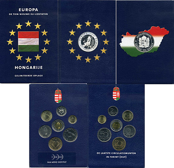 Венгрия набор из 7 монет + медаль 1997-2004 медаль серебро 2004 Европа, PROOF, в оригинальном буклете UNC 4-4-1-48