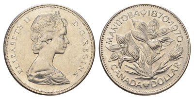 Канада 1 доллар 1970 100 лет со дня присоединения провинции Манитоба (1870-1970) KM 78 никель UNC 4565-1012