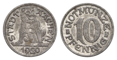 Аахен 10 пфеннигов 1920 Funck 1.1, Men05 70.1, Men18 99.1 железо aUNC 3459-455