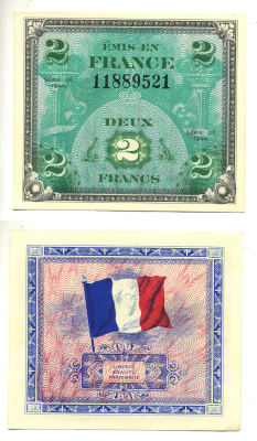 ФРАНЦИЯ 2 ФРАНКА 1944 ПЕРВЫЙ ДОПОЛНИТЕЛЬНЫЙ ВЫПУСК Pick 114а бумага аUNC 3295-83-2