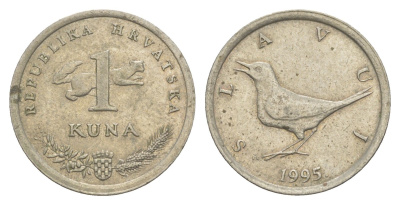 Хорватия 1 куна 1995 западный соловей, нечетный год KM 9.1 медь цинк никель 4571-1216