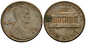 США 1 цент 1976 D, Линкольн KM 201 медь цинк 4136-148