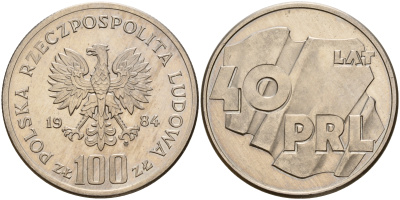 Польша 100 злотых 1984 MW, 40 лет народной республике (PRL) KM 151, Parchimowicz 297 медно-никель UNC 4157-823