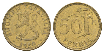 Финляндия 50 пенни 1980 KM 48 алюминиевая бронза 4648-514