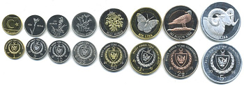 Северный Кипр набор из 8 монет 2010 1, 5, 10, 25, 50 куруш, 1, 2 1/2, 5 лир, животные, три монеты биметалл UNC M77-11