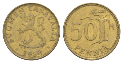 Финляндия 50 пенни 1980 KM 48 алюминиевая бронза 4648-514