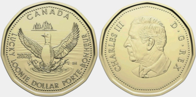 Канада 1 доллар 2025 Карл III (2022- ), cчастливый канадский доллар KM NEW сталь плакированная латунью  UNC  M78-12