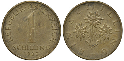 АВСТРИЯ 1 ШИЛЛИНГ 1983 KM 2886 алюминиевая бронза 72-1427