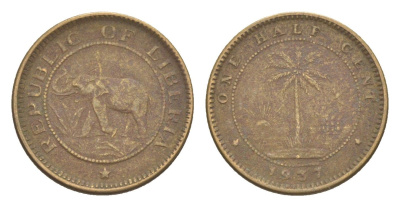 Либерия 1/2 цента 1937 KM 10 латунь 4614-915