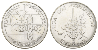 Португалия 1000 эскудо 1998 75 лет Лиге Комбатанты KM 714 серебро BU 1088-1-62