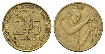 Западная Африка (ВСЕАО) 25 франков 1980 KM 9 алюминиевая бронза 4619-331