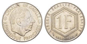 Франция 1 франк 1988 Шарль де Голль KM 963, Le Franc 227.2 никель UNC 4631-521
