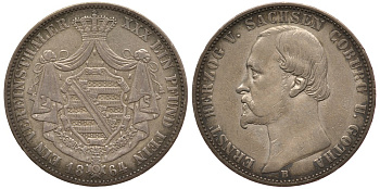 Саксен-Кобург-Гота 1 талер 1864 KM 121 серебро 00-815-73