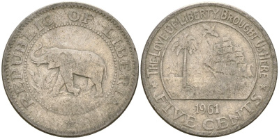 Либерия 5 центов 1961 KM 14 медно-никель 4132-433