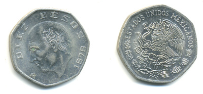 МЕКСИКА 10 ПЕСО 1978 МАНУЭЛЬ ХИДАЛЬГО КАСТИЛЬЯ KM 477.2 медно-никель 86-1526