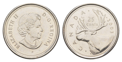 Канада 25 центов 2003 KM 493 сталь плакированная никелем UNC 4652-1134
