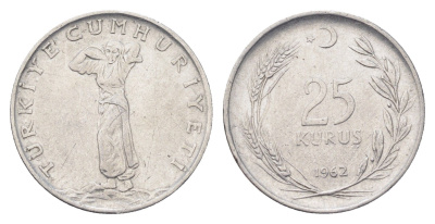 Турция 25 курушей 1962 KM 892.2 нержавеющая сталь 4706-1117