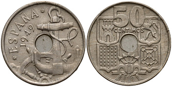 Испания 50 сентимо 1949 KM 777 медно-никель 4121-753