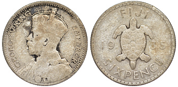 Фиджи 6 пенсов 1935 Георг V (1910-1936), черепаха KM 3 серебро    91-413