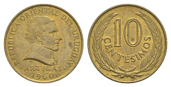 Уругвай 10 сентесимо 1960 KM 39 никель латунь UNC 4620-244