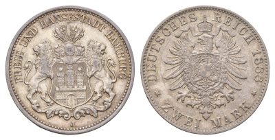 Гамбург 2 марки 1888 J KM 604 серебро 00-814-26