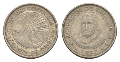 Никарагуа 10 сентаво 1972 KM 17.2a сталь плакированная никелем 4649-555