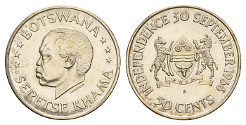 Ботсвана 50 центов 1966 Независимость KM 1 серебро BU 413-3415