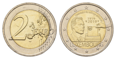 Люксембург 2 евро 2019 100 лет всеобщему избирательному праву в Люксембурге KM 159 биметалл UNC 68-411