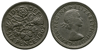 Великобритания 6 пенсов 1962 Елизавета II (1952-2022) KM 903, Spink 4149 медно-никель 4381-755