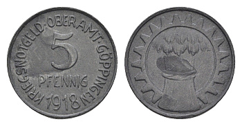 Геппинген 5 пфеннигов 1918 Funck 163.1, Men05 9198.1, Men18 11532.1 цинк 4516-1034