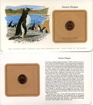 Фолклендские острова 1 пенни 1980 СЕРИЯ МОНЕТЫ МИРА С ИЗОБРАЖЕНИЕМ ПТИЦ, В ОРИГИНАЛЬНОМ БУКЛЕТЕ С ОПИСАНИЕМ KM 2 бронза UNC 5121-21