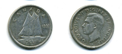 КАНАДА 10 ЦЕНТОВ 1941 ГЕОРГ VI серебро 46-1227