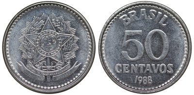 Бразилия 50 сентаво 1988 реформа 1986-1989 KM 604 нержавеющая сталь 4163-844