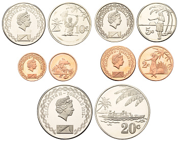 Токелау годовой набор из 5 монет (1, 2, 5, 10 и 20 центов) 2012 год-тип KM 100, 101, 102, 103 и 104 UNC 4672-411-414