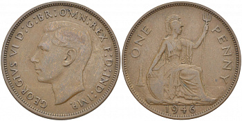 Великобритания 1 пенни 1946 Георг VI (1936-1952) KM 845, Spink 4114 бронза 3996-213