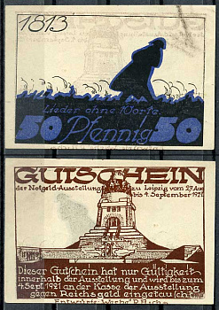 Германия, Лейпциг 50 пфеннигов 1921 нотгельд, итоги I-ой мировой войны Grabowski 784.1  бумага  UNC (пресс) 444-88-1-2