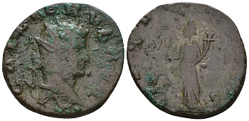 Римская Империя антониниан 263 Галлиен, GALLIENVS AVG, бюст императора / AEQVITAS AVG, Летиция, персонификация Равенства, Медиолан RIC 263 биллон 1073-25-13