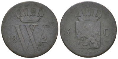 Нидерланды 1/2 цента 1824 Виллем I (1815-1840) KM 51 медь 4173-917