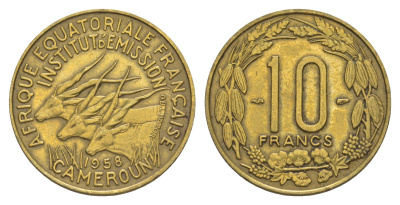 Французская Экваториальная Африка, Камерун 10 франков 1958 KM 11 алюминиевая бронза 4177-941