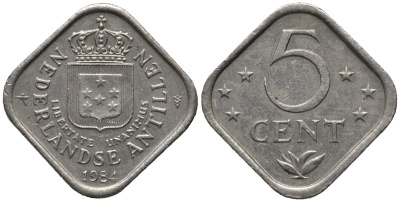 Нидерландские Антилы 5 центов 1984 Беатрикс (1980-2013) KM 13 медно-никель 4576-1248