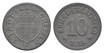 Крефельд 10 пфеннигов 1919 Funck 84.7A цинк 4636-824