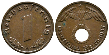 Германия 1 рейхспфенниг 1937 A KM 89, J. 361 бронза    220-234