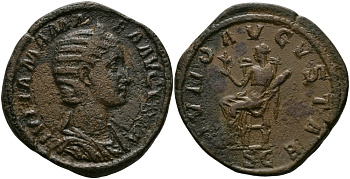 Римская Империя сестерций 231 Юлия Мамея, мать Александра Севера IVNO AVGVSTAE Юнона, Рим Very fine 21,31 гр RIC 683 бронза 1073-7-73