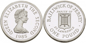 Джерси 1 фунт 1985 приход СЕНТ- ЛОУРЕНС, тираж 2500 экземпляров KM 65a серебро PROOF 650-1224