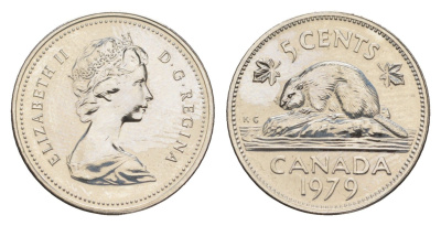 Канада 5 центов 1979 Елизавета II (1952-2022), бобр KM 60.2 никель PROOF-LIKE (BU) 4630-954
